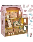 Дървена къщичка за кукли LED осветление и аксесоари